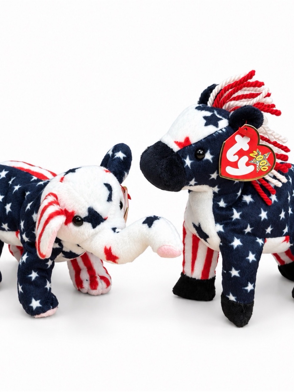 Ty NWT 2000 Election Beanie Babies Red White and Blue Pair Leftie and Rightie